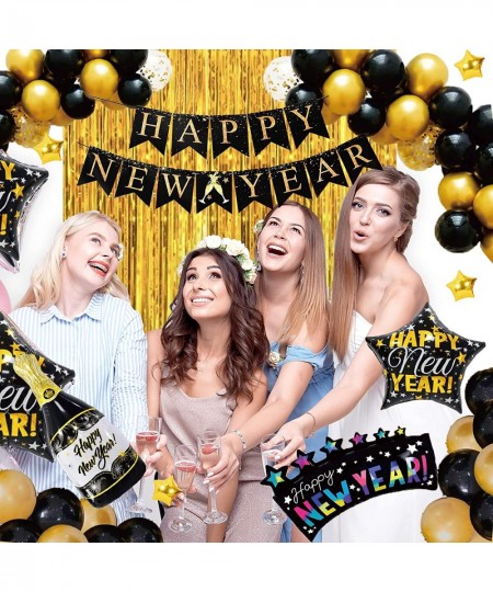 New Years Eve Party Supplies 2023 Black and Gold Happy New Year Decorations 2023 with Happy New Year Banner New Year Balloons...