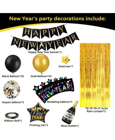 New Years Eve Party Supplies 2023 Black and Gold Happy New Year Decorations 2023 with Happy New Year Banner New Year Balloons...