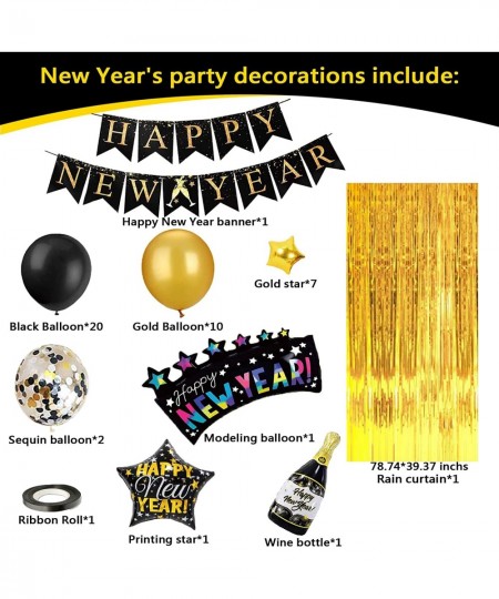 New Years Eve Party Supplies 2023 Black and Gold Happy New Year Decorations 2023 with Happy New Year Banner New Year Balloons...