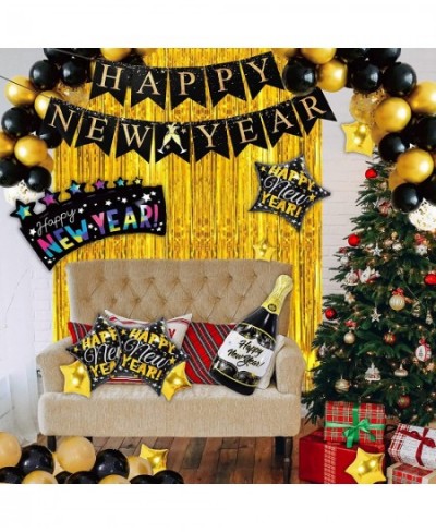 New Years Eve Party Supplies 2023 Black and Gold Happy New Year Decorations 2023 with Happy New Year Banner New Year Balloons...