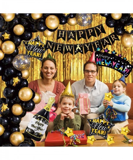 New Years Eve Party Supplies 2023 Black and Gold Happy New Year Decorations 2023 with Happy New Year Banner New Year Balloons...