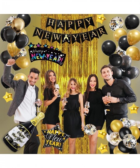 New Years Eve Party Supplies 2023 Black and Gold Happy New Year Decorations 2023 with Happy New Year Banner New Year Balloons...