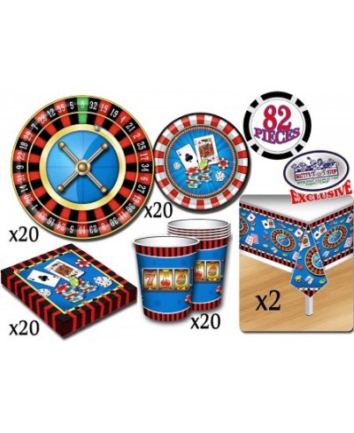 Deluxe Casino Night Theme Party Supplies Set for 20 People Includes 20 Large Plates 20 Small Plates 20 Napkins 20 Cups & 2 Ta...