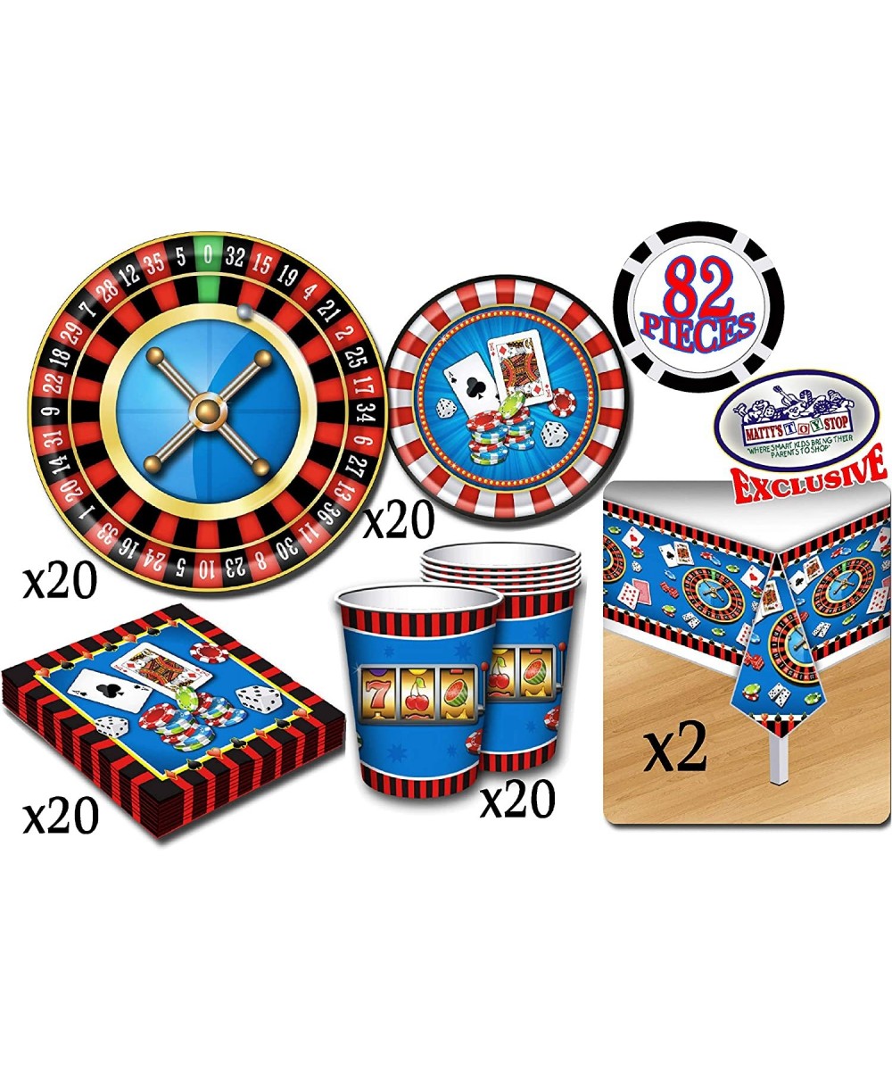 Deluxe Casino Night Theme Party Supplies Set for 20 People Includes 20 Large Plates 20 Small Plates 20 Napkins 20 Cups & 2 Ta...