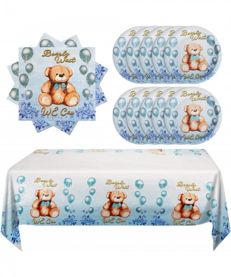 Teddy bear baby shower we can bearly wait baby shower decorations 1pcsTablecloth 20pcs Plates and 20pcs Napkins for Teddy Bea...