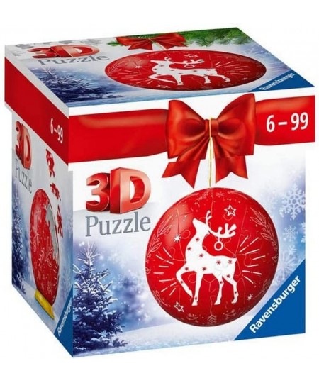 Red Reindeer Festive Christmas Tree Bauble Decoration 3D Jigsaw Puzzle Ball for Kids Age 6 Years Up - 54 Pieces - No Glue Req...