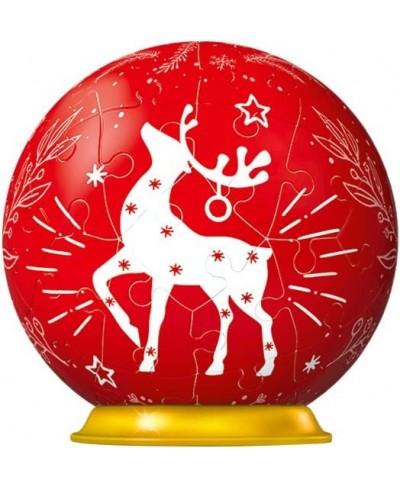 Red Reindeer Festive Christmas Tree Bauble Decoration 3D Jigsaw Puzzle Ball for Kids Age 6 Years Up - 54 Pieces - No Glue Req...