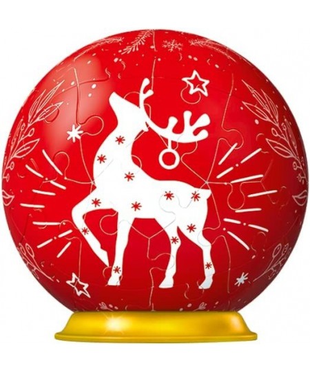 Red Reindeer Festive Christmas Tree Bauble Decoration 3D Jigsaw Puzzle Ball for Kids Age 6 Years Up - 54 Pieces - No Glue Req...