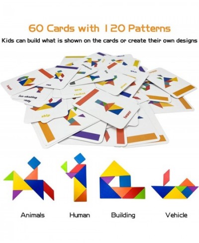 Tangram Pattern Puzzles Set Woodiness Puzzle Blocks Colorful Tangram Sorting 60 Design Cards with 120 Pattern Jigsaw Puzzle T...