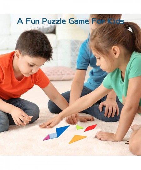 Tangram Pattern Puzzles Set Woodiness Puzzle Blocks Colorful Tangram Sorting 60 Design Cards with 120 Pattern Jigsaw Puzzle T...