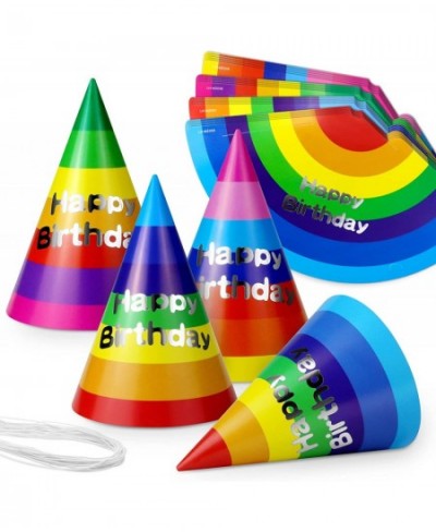 24 Pieces Rainbow Birthday Party Cone Hats Fun Party Paper Cone Hat Art Craft Colourful Caps For Boys Girls Adults Birthday P...