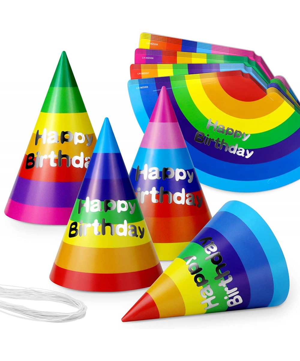 24 Pieces Rainbow Birthday Party Cone Hats Fun Party Paper Cone Hat Art Craft Colourful Caps For Boys Girls Adults Birthday P...