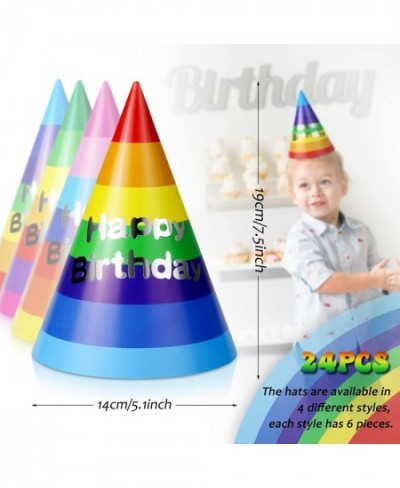 24 Pieces Rainbow Birthday Party Cone Hats Fun Party Paper Cone Hat Art Craft Colourful Caps For Boys Girls Adults Birthday P...