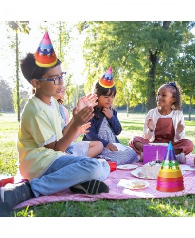 24 Pieces Rainbow Birthday Party Cone Hats Fun Party Paper Cone Hat Art Craft Colourful Caps For Boys Girls Adults Birthday P...