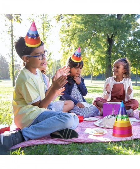 24 Pieces Rainbow Birthday Party Cone Hats Fun Party Paper Cone Hat Art Craft Colourful Caps For Boys Girls Adults Birthday P...