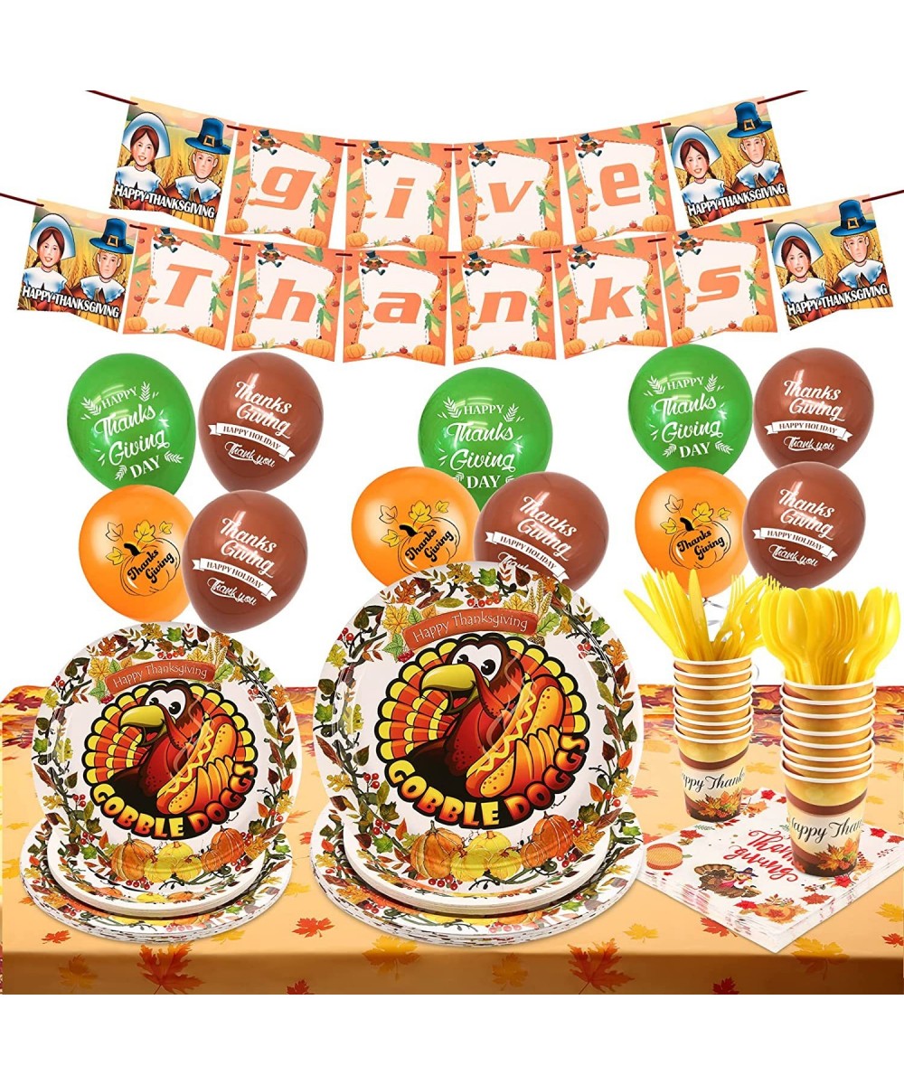 Thanksgiving Fall Tableware Decorations Autumn Pumpkin Maple Leaves Dinnerware Kit Thanksgiving Banners Napkins Plates Cups B...