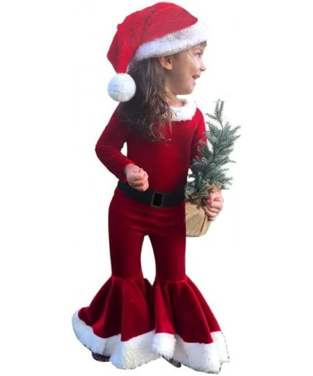 Merry Christmas Outfit Toddler Baby Girls Santa Claus Costume Long Sleeve Bell Bottom Pant Christmas Hat Clothes Set $31.33 -...