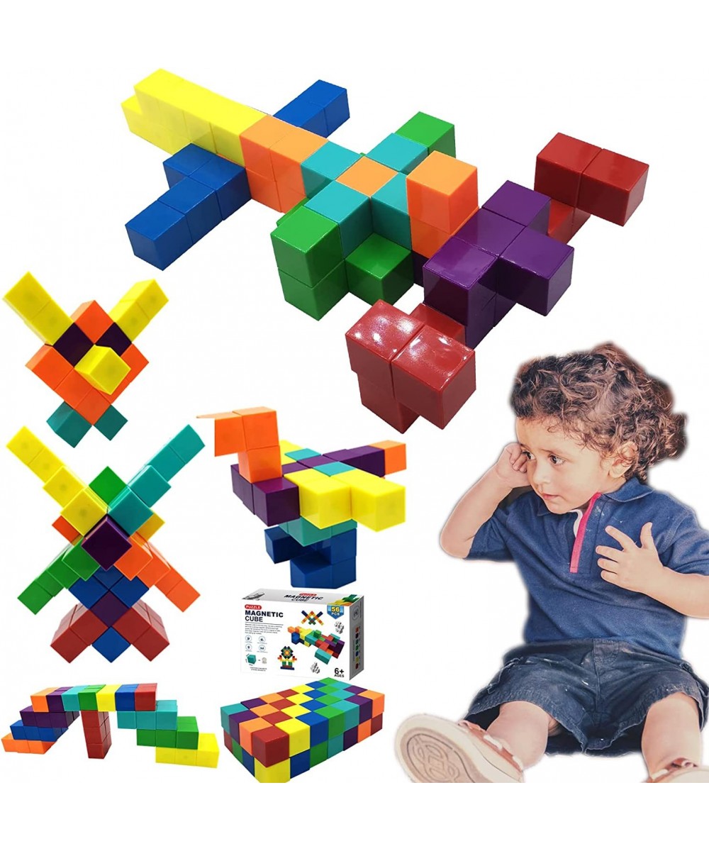 56 Pcs Magnetic Building Blocks 7 Colors Sensory Toys for Kids STEM Educational Sets Learning & Development Toys Magnet Cubes...