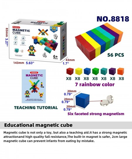 56 Pcs Magnetic Building Blocks 7 Colors Sensory Toys for Kids STEM Educational Sets Learning & Development Toys Magnet Cubes...