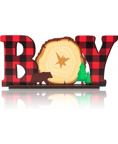 Lumberjack Baby Boy Wooden?Table?Centerpieces Buffalo Plaid?It’s a Boy Baby Shower Party?Letter Sign Red Plaid Table Topper D...