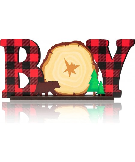 Lumberjack Baby Boy Wooden?Table?Centerpieces Buffalo Plaid?It’s a Boy Baby Shower Party?Letter Sign Red Plaid Table Topper D...