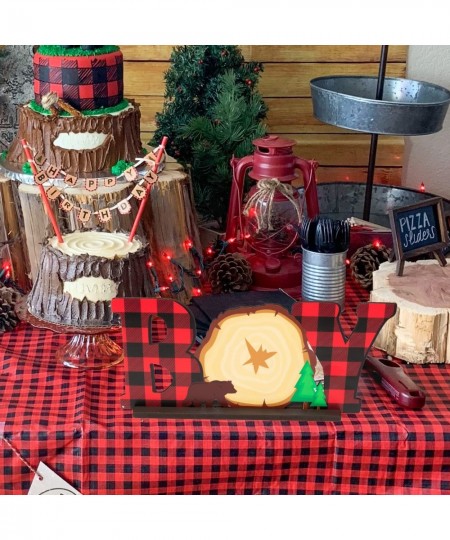 Lumberjack Baby Boy Wooden?Table?Centerpieces Buffalo Plaid?It’s a Boy Baby Shower Party?Letter Sign Red Plaid Table Topper D...