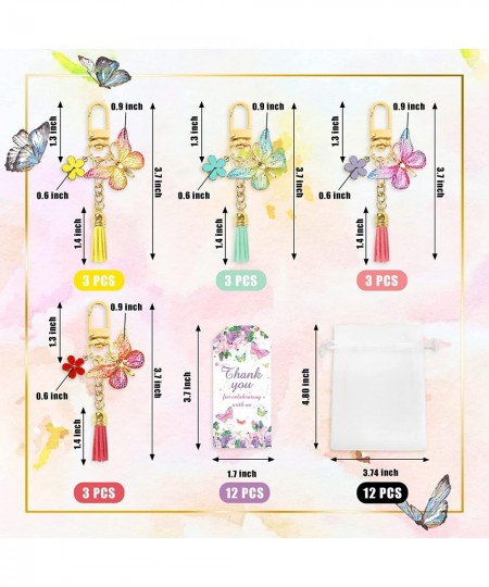 12 Sets Butterfly Party Favors Tassel Keychain Fairy Party Decorations with Laser Butterfly Flower Gauze Bag Thank You Cards ...