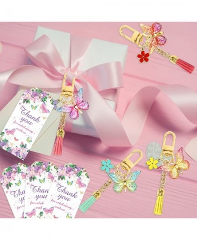 12 Sets Butterfly Party Favors Tassel Keychain Fairy Party Decorations with Laser Butterfly Flower Gauze Bag Thank You Cards ...