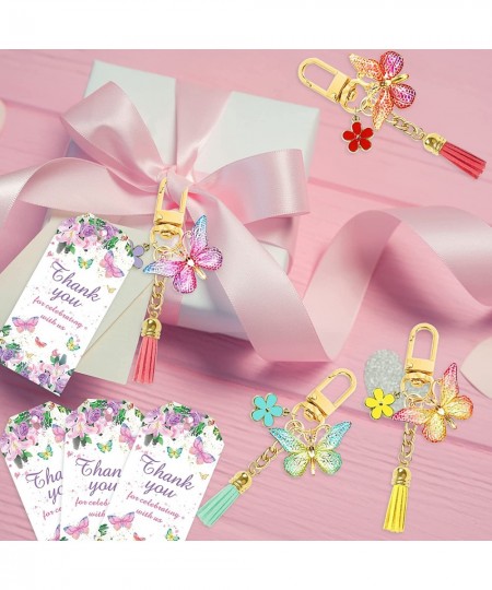 12 Sets Butterfly Party Favors Tassel Keychain Fairy Party Decorations with Laser Butterfly Flower Gauze Bag Thank You Cards ...