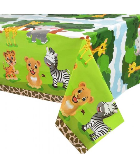 Safari Theme Party Table Cover - 2 Pack 54” x 108” Full Printed Disposable Plastic Tablecloth Zoo Jungle Animals Party Suppli...