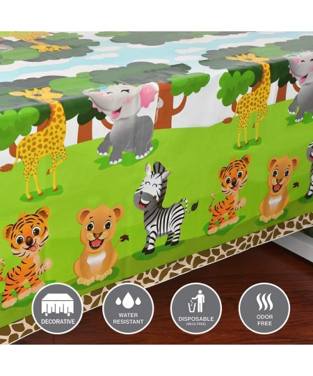 Safari Theme Party Table Cover - 2 Pack 54” x 108” Full Printed Disposable Plastic Tablecloth Zoo Jungle Animals Party Suppli...