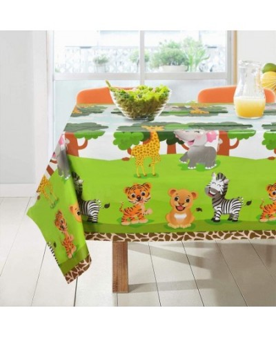 Safari Theme Party Table Cover - 2 Pack 54” x 108” Full Printed Disposable Plastic Tablecloth Zoo Jungle Animals Party Suppli...