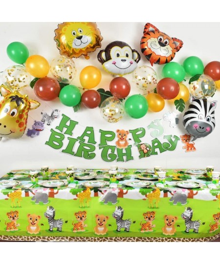 Safari Theme Party Table Cover - 2 Pack 54” x 108” Full Printed Disposable Plastic Tablecloth Zoo Jungle Animals Party Suppli...