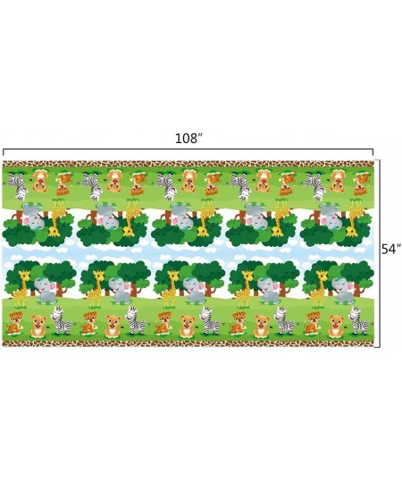 Safari Theme Party Table Cover - 2 Pack 54” x 108” Full Printed Disposable Plastic Tablecloth Zoo Jungle Animals Party Suppli...