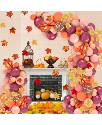 235PCS Thanksgiving Balloon Garland Kit Fall Balloons Arch with Burgundy Red Orange Balloons and Artificial Maple Leaves for ...