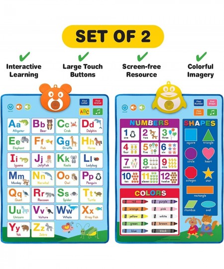 Electronic Interactive Educational Wall Chart Posters for Kids Toddlers - Learn ABCs Colors Shapes Numbers Music (Pack of 2) ...