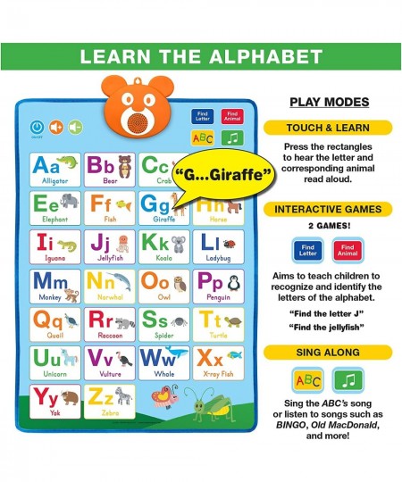 Electronic Interactive Educational Wall Chart Posters for Kids Toddlers - Learn ABCs Colors Shapes Numbers Music (Pack of 2) ...