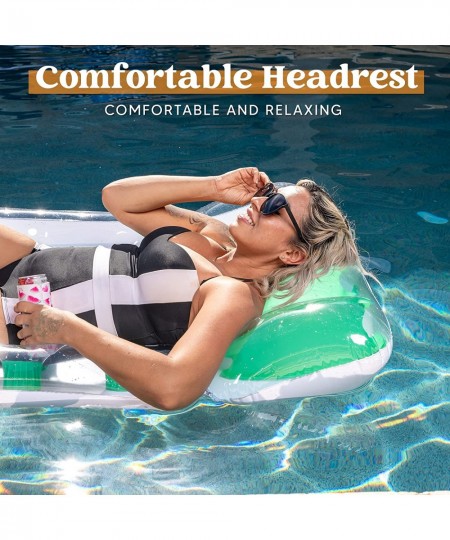 2 Packs Inflatable Pool Lounger Float Rafts with Headrest Swimming Pool Mattress with Pocket for Adults Outdoor Summer Fun Wa...