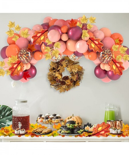 235PCS Thanksgiving Balloon Garland Kit Fall Balloons Arch with Burgundy Red Orange Balloons and Artificial Maple Leaves for ...