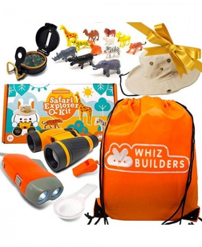 Kids Explorer Kit : Outdoor Binoculars Animal Figurines Hand Crank Flashlight Safari Boonie Hat Camping Gear Magnifying Glass...