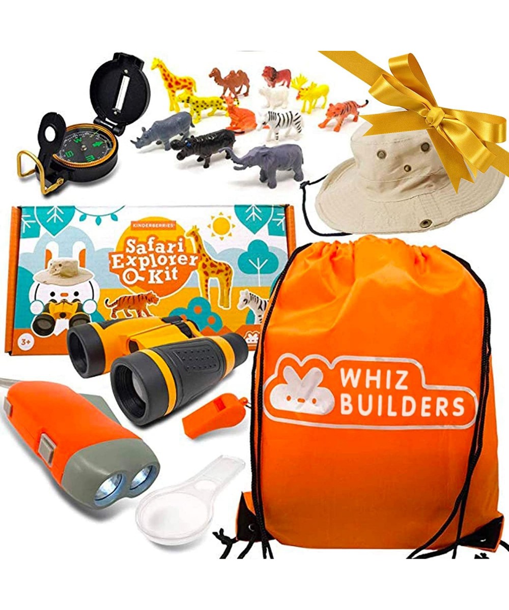 Kids Explorer Kit : Outdoor Binoculars Animal Figurines Hand Crank Flashlight Safari Boonie Hat Camping Gear Magnifying Glass...