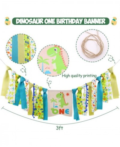 Dinosaur Theme 1st Birthday Decorations Kit Set of 3- One Burlap High Chair Banner- Baby Dino Cake Smash Party Supplies- Glit...