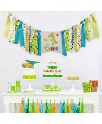 Dinosaur Theme 1st Birthday Decorations Kit Set of 3- One Burlap High Chair Banner- Baby Dino Cake Smash Party Supplies- Glit...