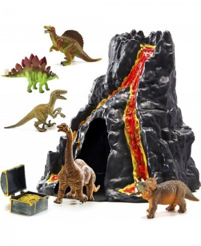 Lava Painted Volcano House with Hidden Door and 5 Dinosaur Figures with Treasure Box Dinosaur Toys for Kids $28.26 - Play Fig...