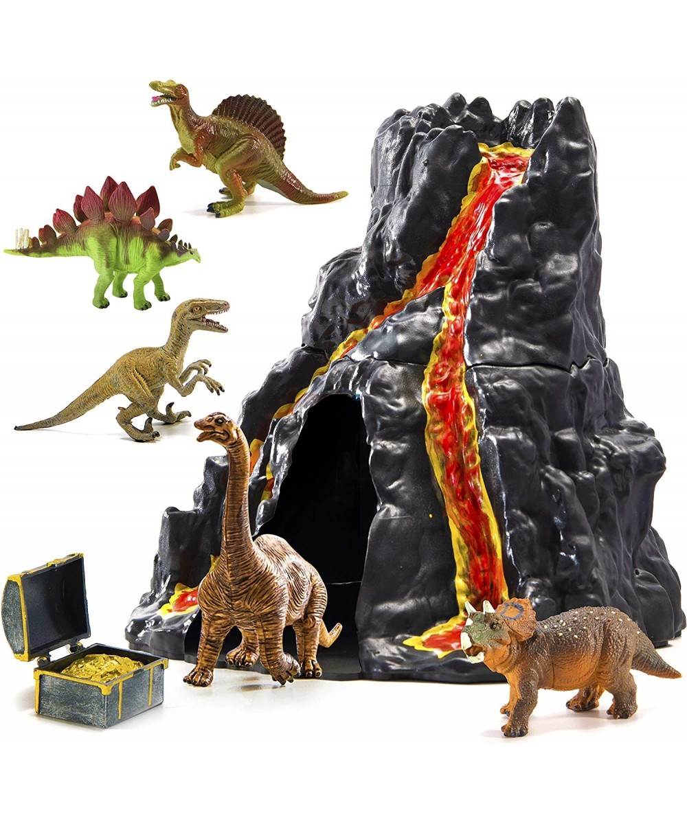 Lava Painted Volcano House with Hidden Door and 5 Dinosaur Figures with Treasure Box Dinosaur Toys for Kids $28.26 - Play Fig...