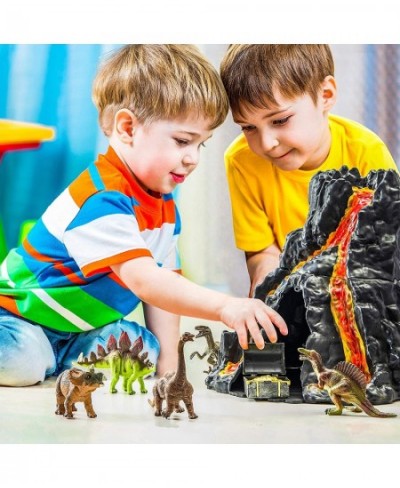 Lava Painted Volcano House with Hidden Door and 5 Dinosaur Figures with Treasure Box Dinosaur Toys for Kids $28.26 - Play Fig...