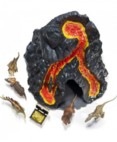 Lava Painted Volcano House with Hidden Door and 5 Dinosaur Figures with Treasure Box Dinosaur Toys for Kids $28.26 - Play Fig...