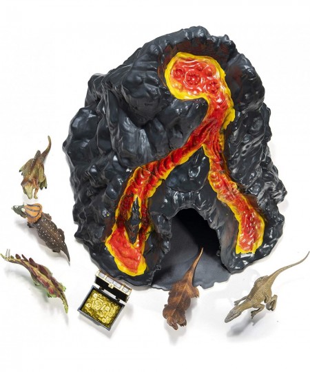 Lava Painted Volcano House with Hidden Door and 5 Dinosaur Figures with Treasure Box Dinosaur Toys for Kids $28.26 - Play Fig...