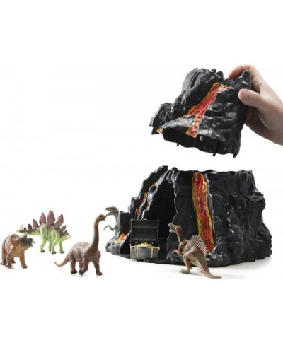 Lava Painted Volcano House with Hidden Door and 5 Dinosaur Figures with Treasure Box Dinosaur Toys for Kids $28.26 - Play Fig...