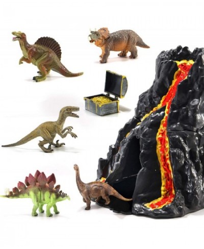 Lava Painted Volcano House with Hidden Door and 5 Dinosaur Figures with Treasure Box Dinosaur Toys for Kids $28.26 - Play Fig...